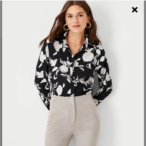 ANN TAYLOR Floral Ruffle Neck Shirt